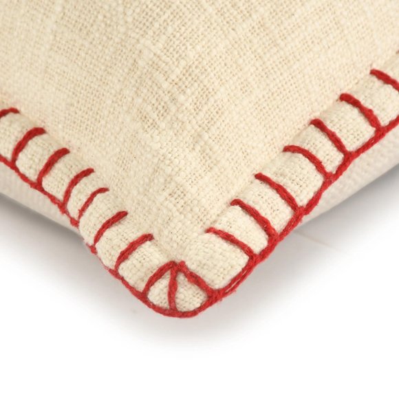CLEARANCE! NWT / Red and White Striped Woven Cotton Throw Pillow, 20" x 20" - Picture 2 of 5